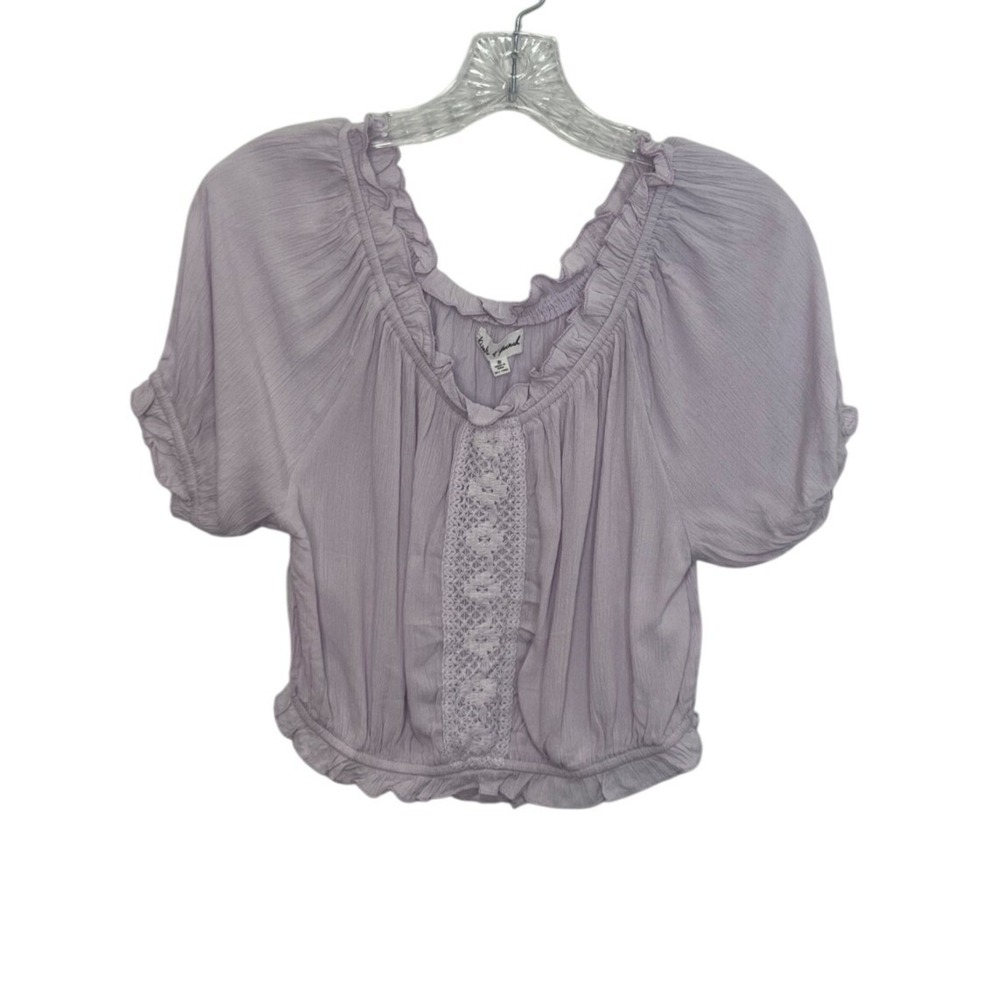 Kiwi & Punch Miami Boho Chic Ruffle Blouse Large Pansy Purple Peasant Top New